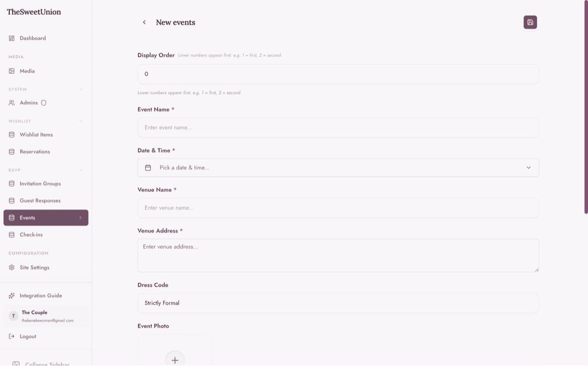 Dyrected Event form for structured client-managed content
