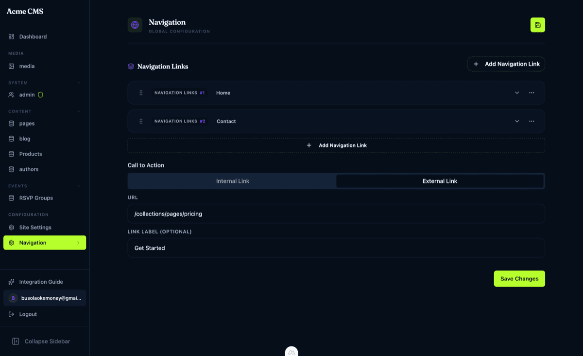 Dyrected Dark admin media management