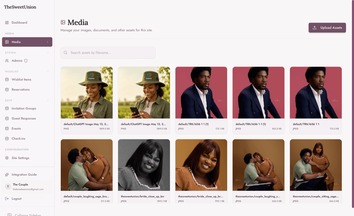 Dyrected Media library with uploaded image assets