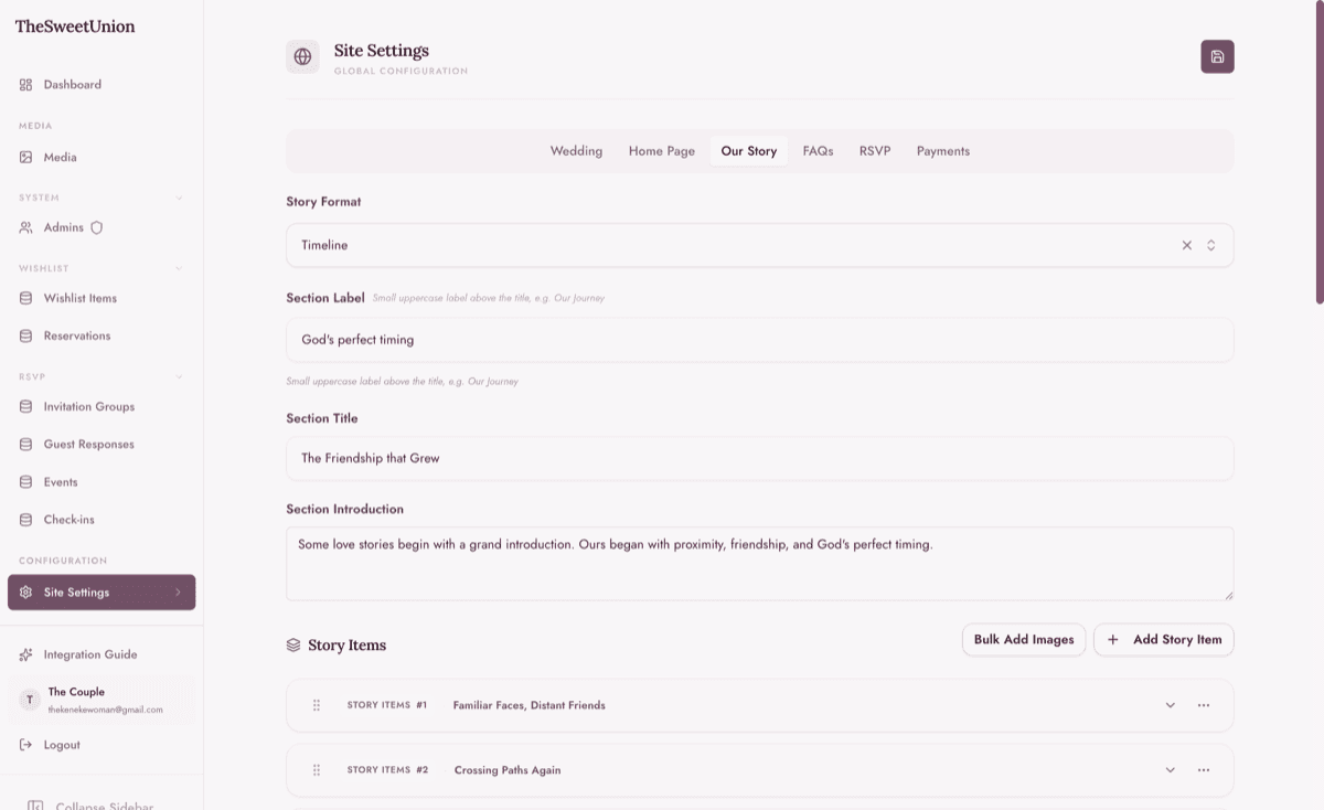 Dyrected Site settings editor for branded page content